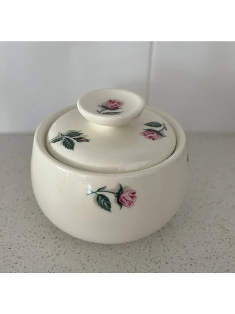 Vtg MCM Homer Laughlin Porcelain jewelry trinket jar sugar bowl 1955 Cottagecore